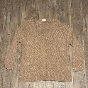 Altar'd State Tan V-Neck Sweater with Open Design on Back - Size L
